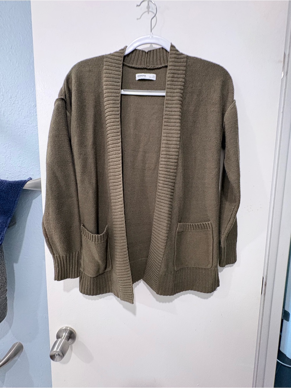 Sonoma Olive Open-Front Pocket Cardigan